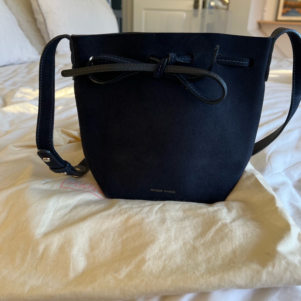 Mansur Gavriel Navy Suede Mini Mini Bucket Bag